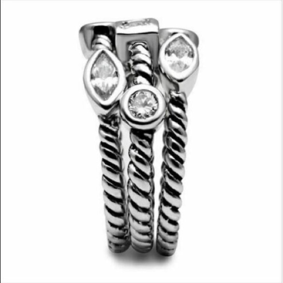 STAINLESS STEEL Bezel Set Cubic Zirconia Stackable Rings-Set Of 3 - Picture 11 of 13